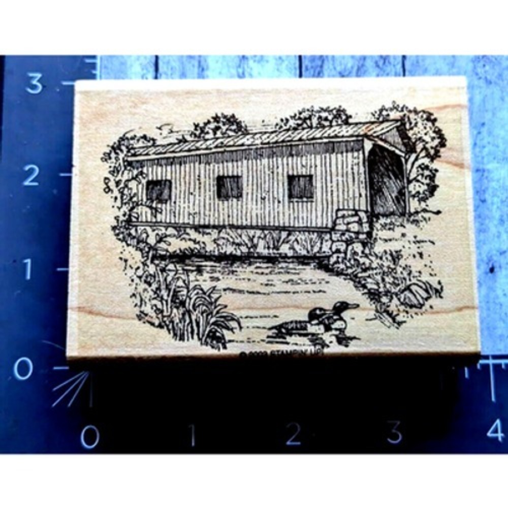 Stampin' Up! Covered Bridge Ducks Water Scenery Rubber Stamp Wood #H92